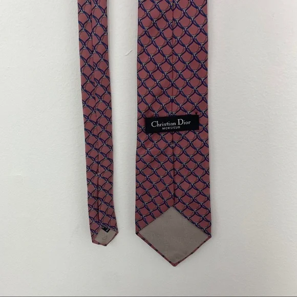 Vintage 90s Christian Dior Monsieur Mauve Pink Blue Chain Silk Menswear - Picture 5 of 11